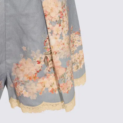 Zimmermann Teal Blue Botanical Floral Linen Cascadian Shorts