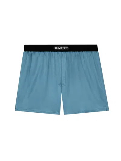 Tom Ford Silk Boxer Trunks In Blue