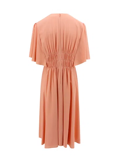 Chloé Silk Dress With Frontal Drapery In Orange