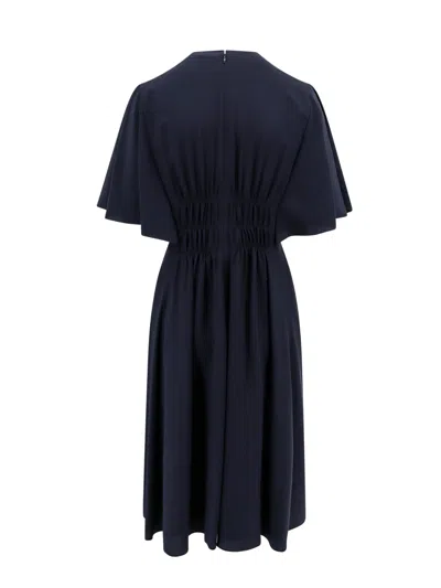 Chloé Draped Silk Dress With Crew-neck And Ruched Detailing In Blue