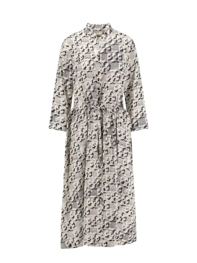 Tory Burch Silk Dress With Pixelated Logo Print In Gray