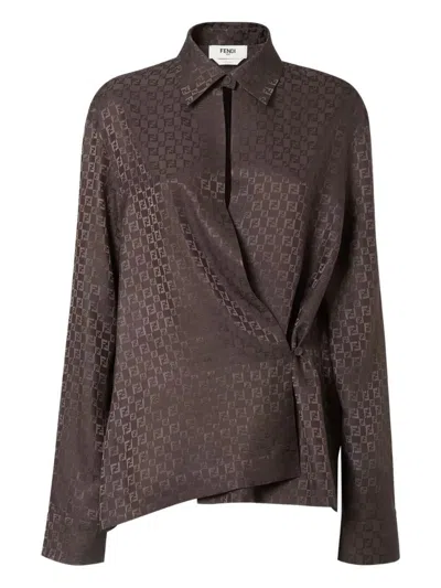 Fendi Silk Ff Jacquard Crossover Shirt