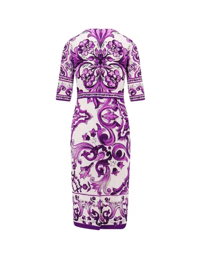 Dolce & Gabbana Maiolica Print Charmeuse Midi Dress In Purple