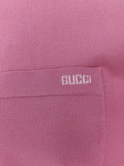 Gucci Pink Polo Shirt With Chest Pocket And Embroidered Logo On The Front In Fine Silk Knit Man In Pink