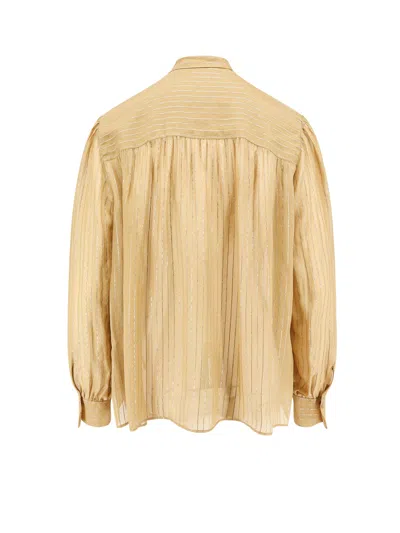 Chloé Silk Shirt With Metallic Stripes And Lurex In Yellow