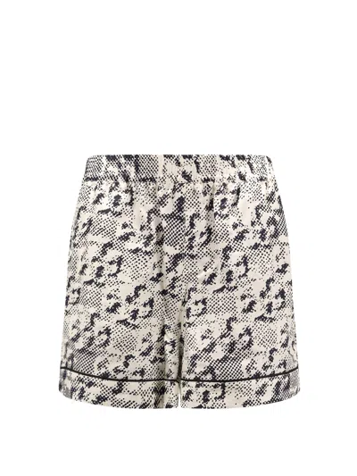 Tory Burch Silk Shorts With Pixelated Logo Print In Brown