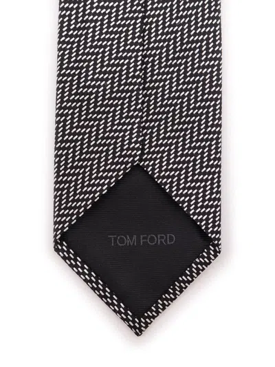 Tom Ford Herringbone Silk Tie In Black
