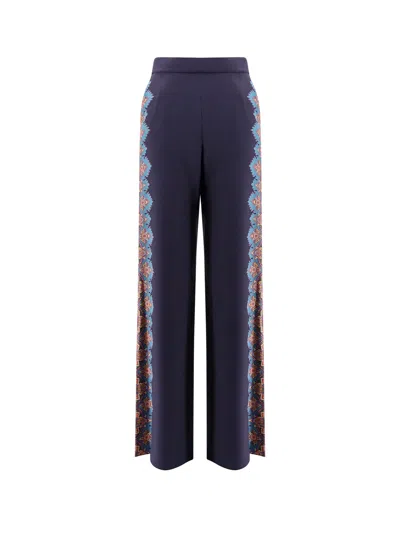 Etro Floral Print Silk Trousers In Blue