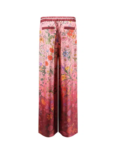 Gucci Floral Print Wide Leg Trousers With Elastic Waistband In Gold