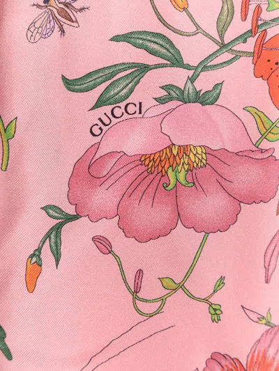 Gucci Floral Print Wide Leg Trousers With Elastic Waistband In Gold