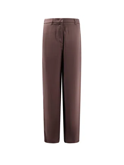 Giorgio Armani Silk Wide Trousers Pleated Front In Brown