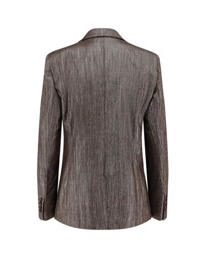 Brunello Cucinelli Women Single-breasted Lurex Fabric Blazer In Brown