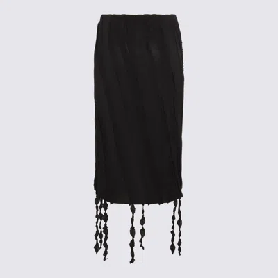 Blumarine Textured Fabric Skirt With Ruffled Slit In Black