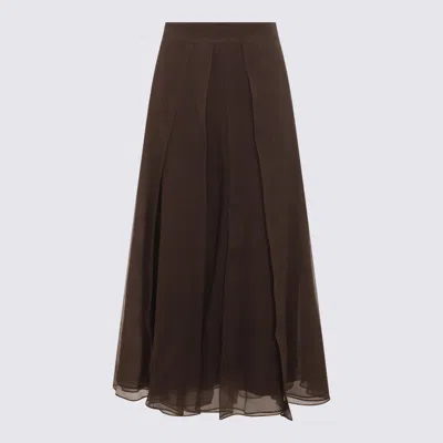 Brunello Cucinelli Flared High-waisted Sheer Overlay Skirt In Brown