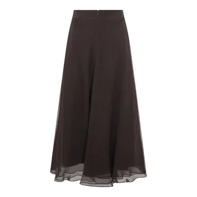 Brunello Cucinelli Flared High-waisted Sheer Overlay Skirt In Brown