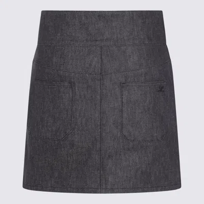 Courrèges Belted Denim Mini Skirt In Gray