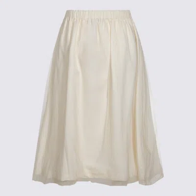 Fabiana Filippi Sheer Overlay Elastic Waistband Midi Skirt In Neutral