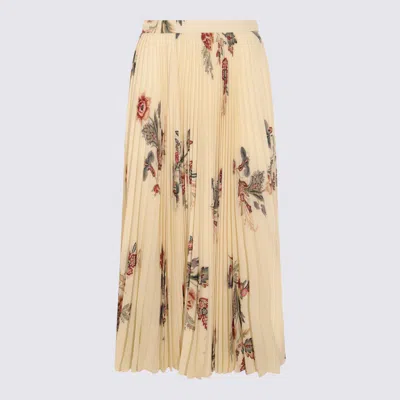 Etro Pleated Midi Skirt With Floral Print In Neutral