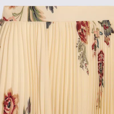 Etro Pleated Midi Skirt With Floral Print In Neutral