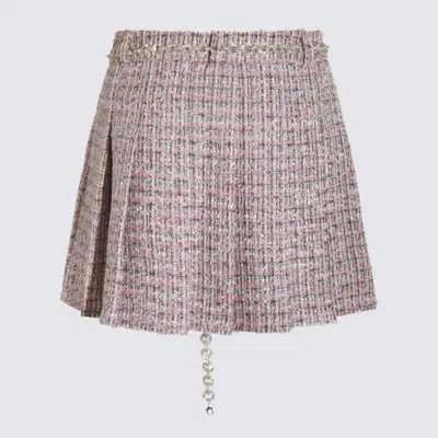 Self-portrait Textured Flared Skirt With Decorative Waist Trim In Pink