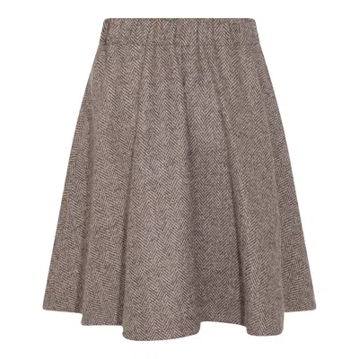 Brunello Cucinelli Carded Wool Herringbone Mini Circle Skirt In Brown