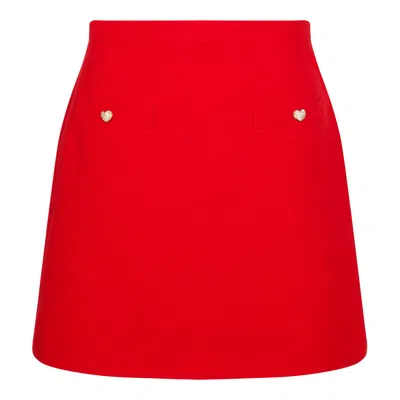 Valentino Crepe Couture Skirt With Heart Jewel Buttons In Red