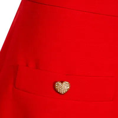 Valentino Crepe Couture Skirt With Heart Jewel Buttons In Red