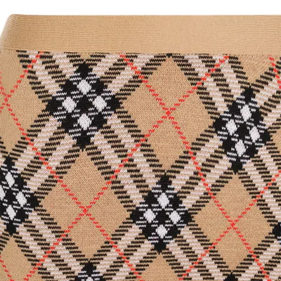 Burberry Beige Checked Miniskirt With Ribbed Finish In Neutral