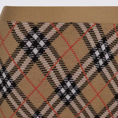 Burberry Beige Checked Miniskirt With Ribbed Finish In Brown