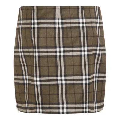 Burberry Button-embellished Checked Wool-twill Mini Skirt In Green