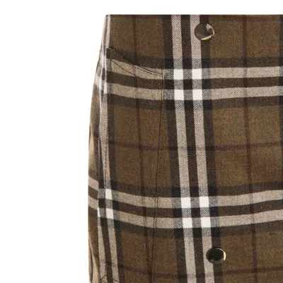 Burberry Button-embellished Checked Wool-twill Mini Skirt In Green