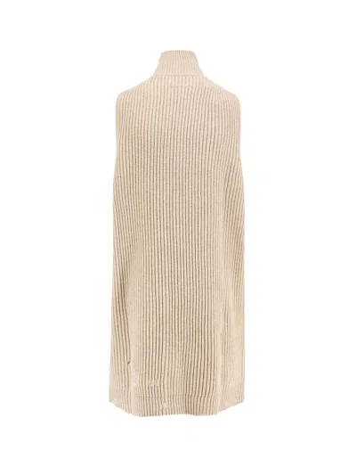 Mm6 Maison Margiela Sleeveless Long Wool Blend Cardigan With Distressed Effect In Neutral