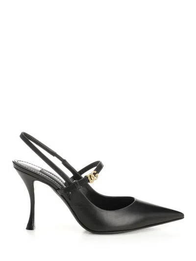 Dolce & Gabbana Pointed Toe Slingbacks With Delicate Ankle Strap In Black