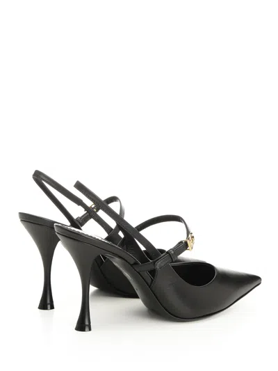 Dolce & Gabbana Pointed Toe Slingbacks With Delicate Ankle Strap In Black