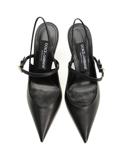 Dolce & Gabbana Pointed Toe Slingbacks With Delicate Ankle Strap In Black