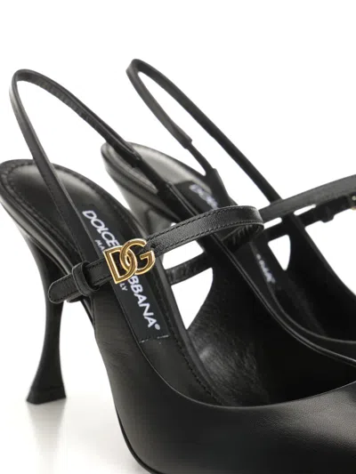 Dolce & Gabbana Pointed Toe Slingbacks With Delicate Ankle Strap In Black