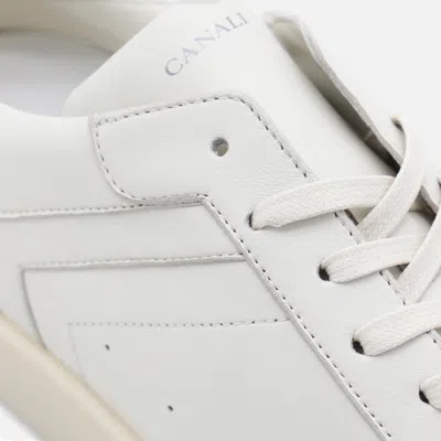 Canali White Leather Sneakers In Neutral