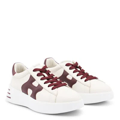 Hogan H564 Ivory Leather Low-top Sneakers In Burgundy
