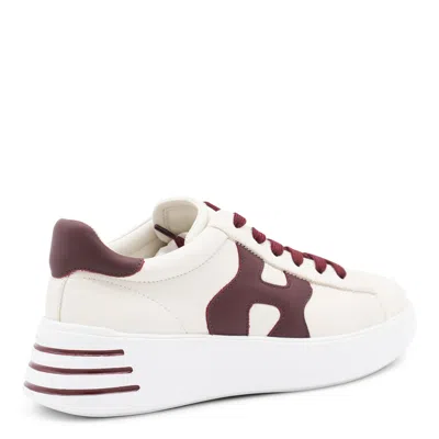 Hogan H564 Ivory Leather Low-top Sneakers In Burgundy