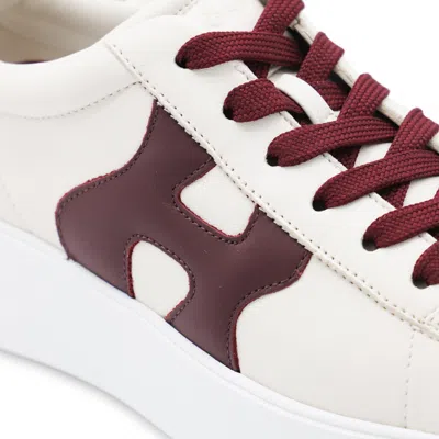 Hogan H564 Ivory Leather Low-top Sneakers In Burgundy