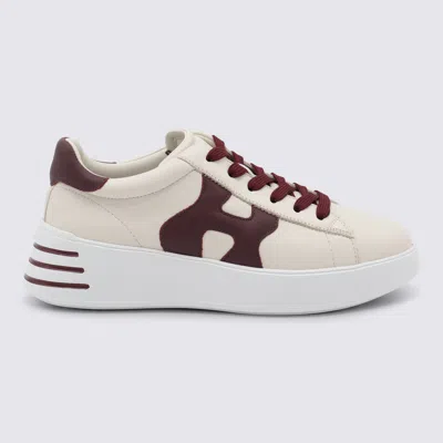 Hogan H564 Ivory Leather Low-top Sneakers In Burgundy