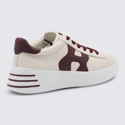 Hogan H564 Ivory Leather Low-top Sneakers In Burgundy