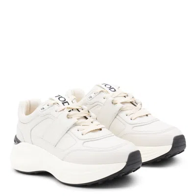 Tod's White Low Top Sneakers With Maix Logo Lettering On The Tongue