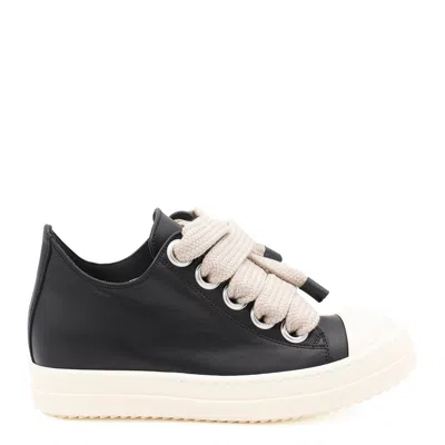 Rick Owens Black Leather Sneakers With Oversized Laces In Black