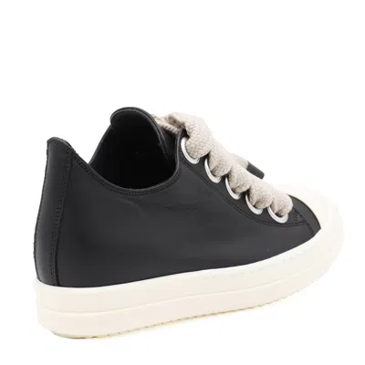 Rick Owens Black Leather Sneakers With Oversized Laces In Black