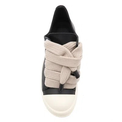 Rick Owens Black Leather Sneakers With Oversized Laces In Black