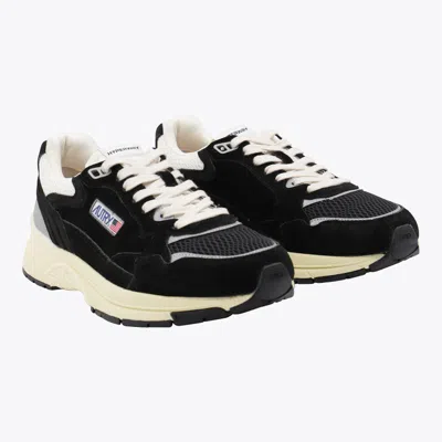 Autry Black Suede And Mesh Sneakers With Cream Cushioned Sole In Black