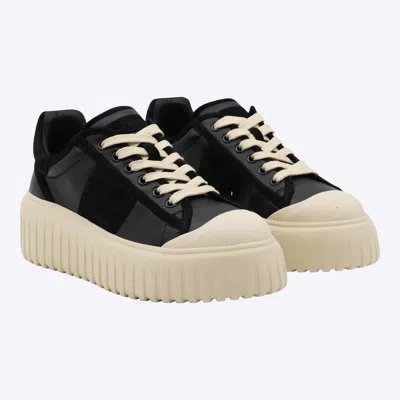 Hogan Leather And Suede Sneakers With Contrasting Sole In Black