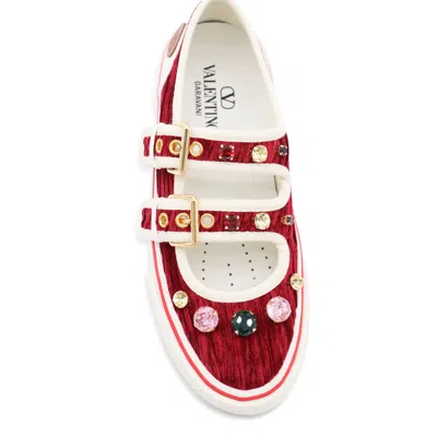 Valentino Maroon Jewel-embellished Sneakers In Red