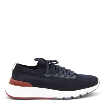 Brunello Cucinelli Gros Grain Logo Blue Sneakers